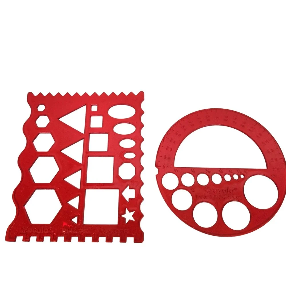 Crayola Shape Maker Protractor‎ Red Plastic Drawing Templates Stationary Set